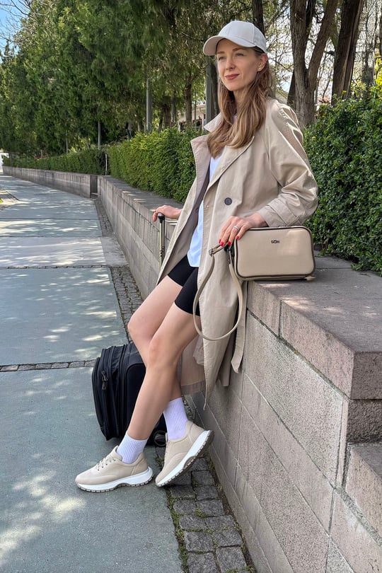 Women's Beige Lace-Up Wedge Sole Genuine Leather Sneakers