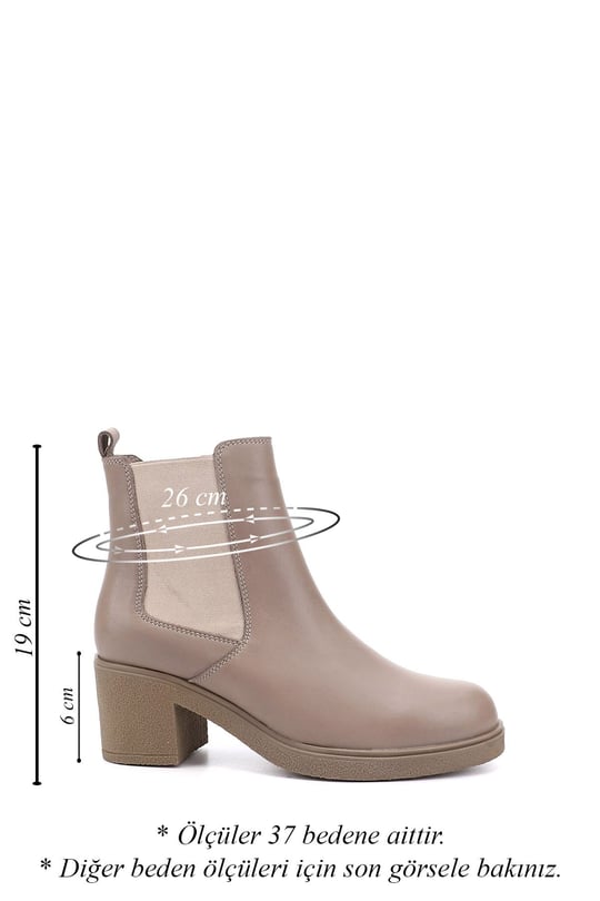 Women's Beige Zippered Chunky Heel Genuine Leather Chelsea Boots