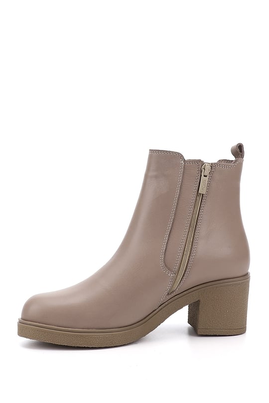 Women's Beige Zippered Chunky Heel Genuine Leather Chelsea Boots