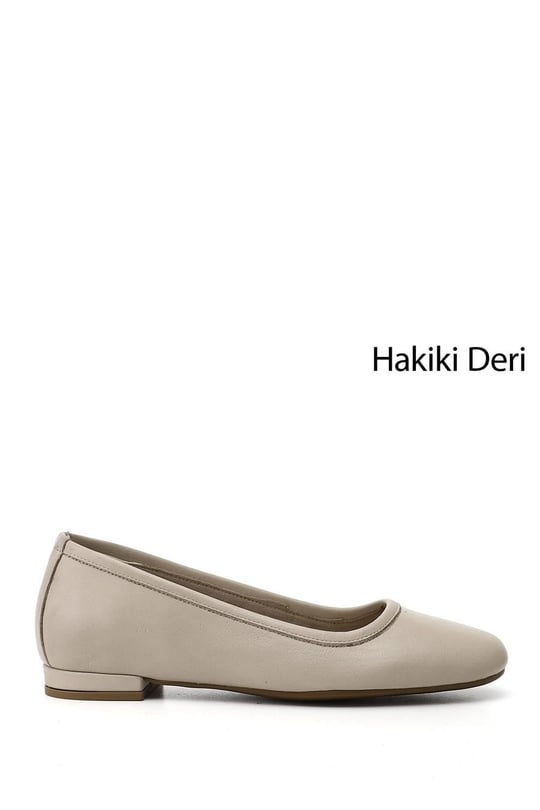 Kadın Bej Hakiki Deri Babet