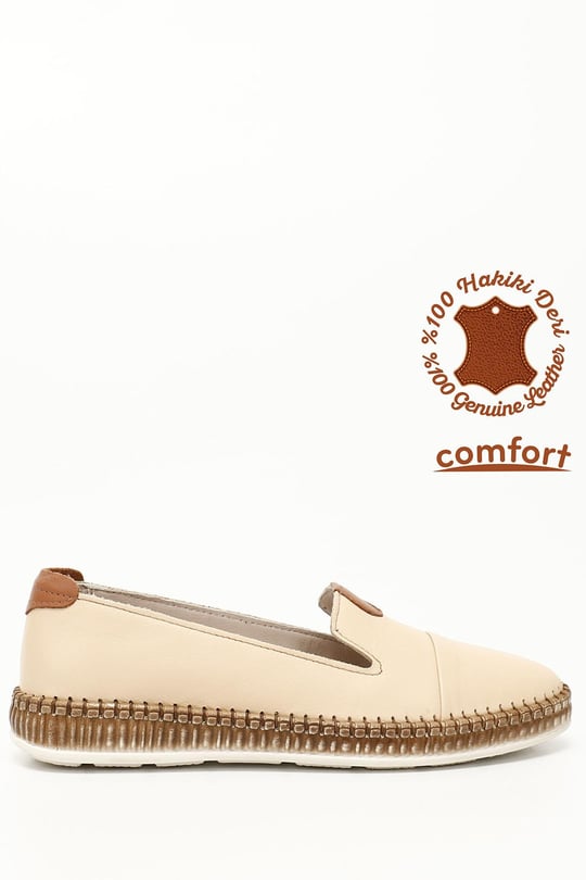 Kadın Bej Hakiki Deri Comfort Ayakkabı