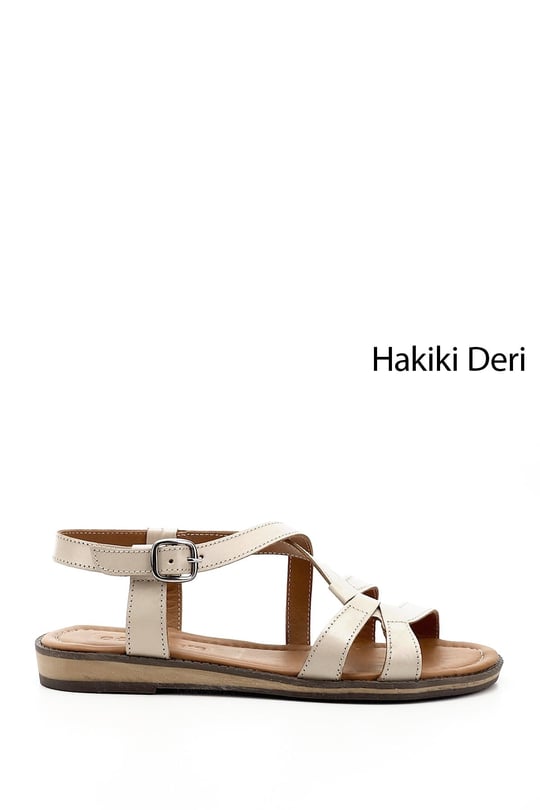 Kadın Bej Hakiki Deri Sandalet