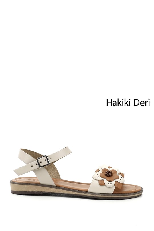 Kadın Bej Hakiki Deri Sandalet