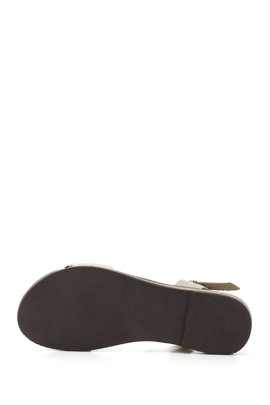 Kadın Bej Hakiki Deri Sandalet