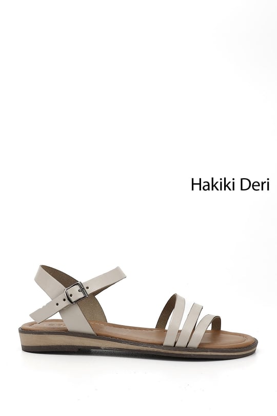 Kadın Bej Hakiki Deri Sandalet