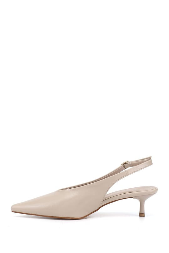 Women's Beige İnce Heeled Open Back Shoes