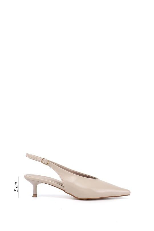 Women's Beige İnce Heeled Open Back Shoes