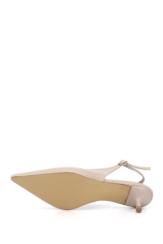 Women's Beige İnce Heeled Open Back Shoes