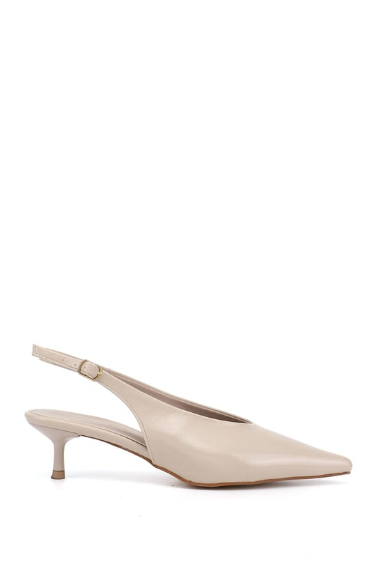 Women's Beige İnce Heeled Open Back Shoes