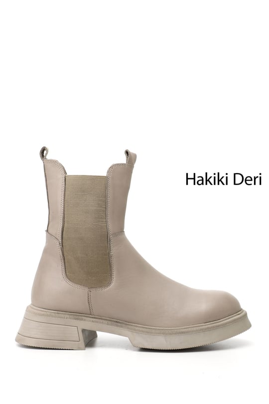Women's Beige Thick Sole Genuine Leather Chelsea Boots