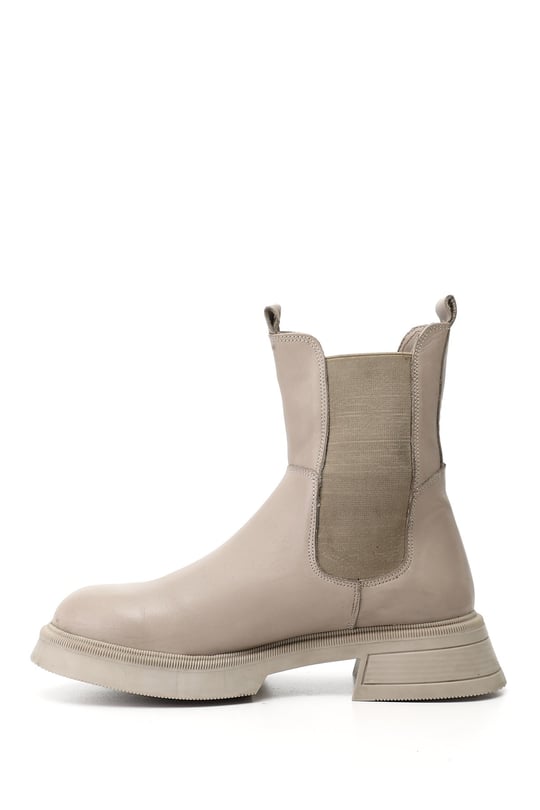 Women's Beige Thick Sole Genuine Leather Chelsea Boots