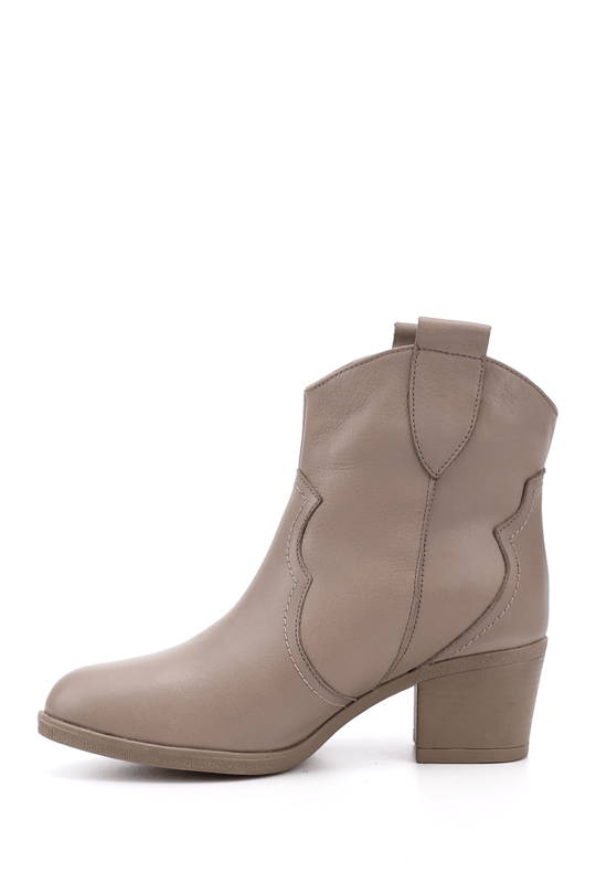 Women's Beige Thick Heel Genuine Leather Cowboy Boots