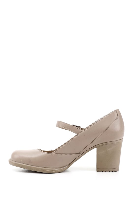 Women's Beige Thick Heel Mary Jane Genuine Leather Shoes