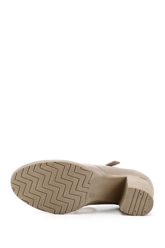 Women's Beige Thick Heel Mary Jane Genuine Leather Shoes