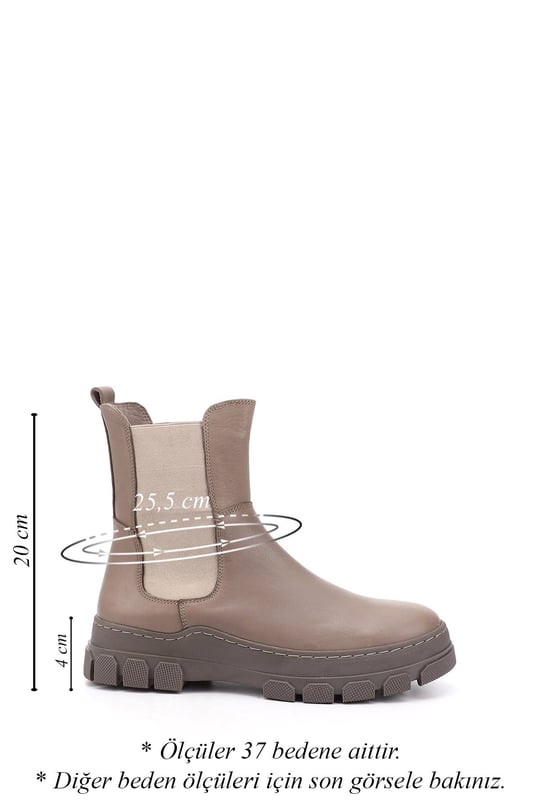 Women's Beige Rubber Sole Genuine Leather Chelsea Boots