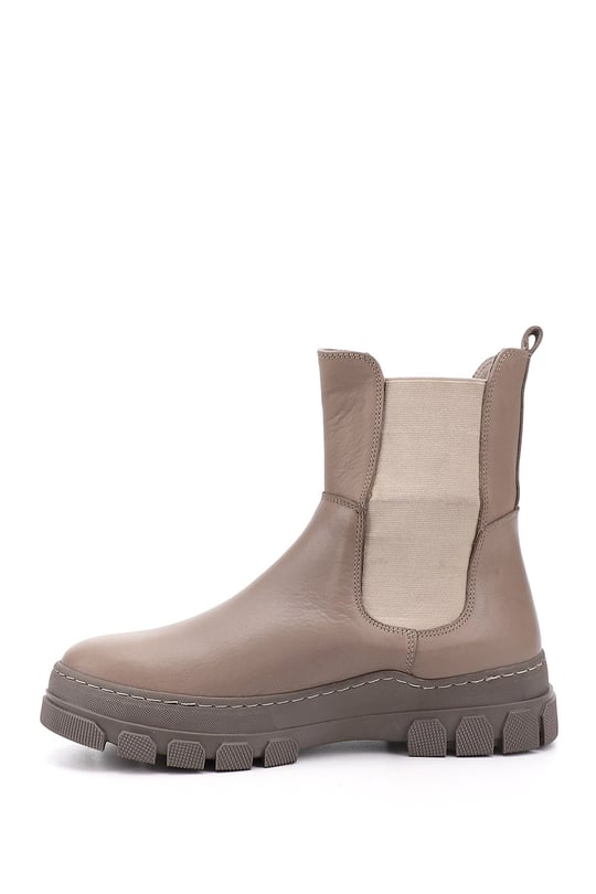 Women's Beige Rubber Sole Genuine Leather Chelsea Boots