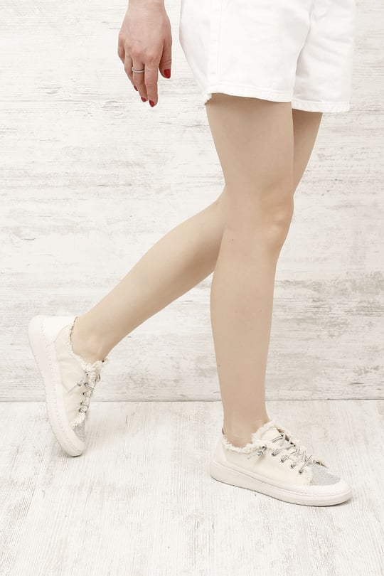 Kadın Bej Kot Triko Taşlı Comfort Dolgu Taban Sneaker