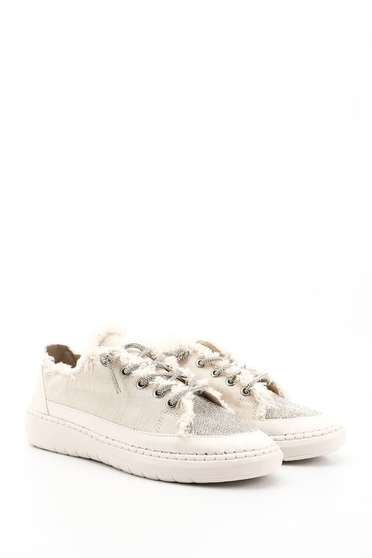 Kadın Bej Kot Triko Taşlı Comfort Dolgu Taban Sneaker