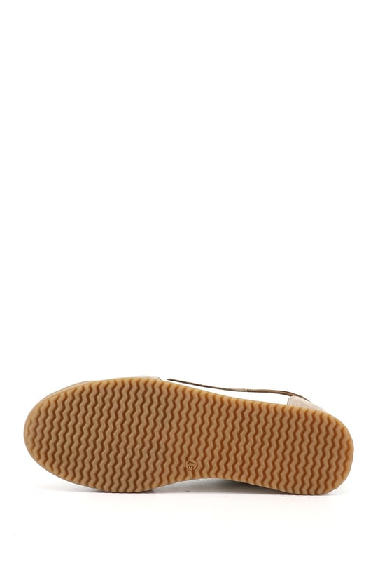 Kadın Bej Lastik Bağcıklı Hakiki Deri Sneaker