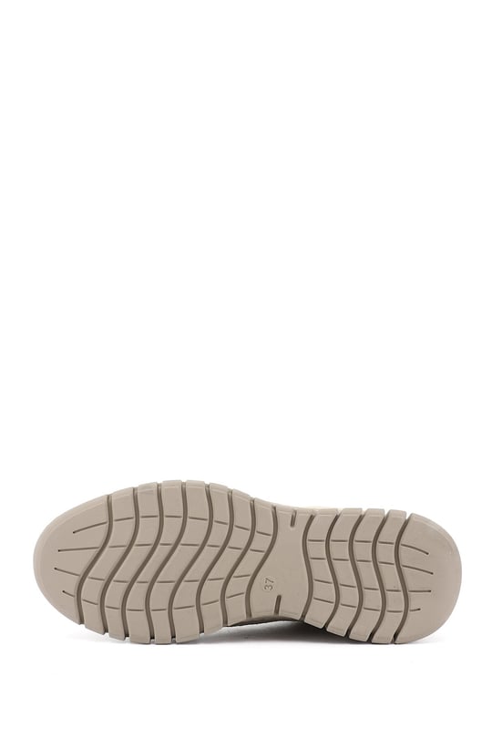 Women's Beige Elastic Lace-up Genuine Leather Sneaker