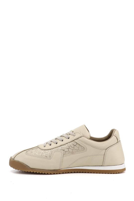 Kadın Bej Lastik Bağcıklı Hakiki Deri Sneaker