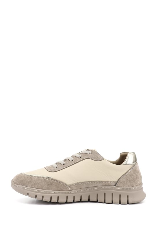 Kadın Bej Lastik Bağcıklı Hakiki Deri Sneaker