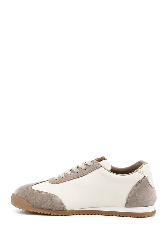 Kadın Bej Lastik Bağcıklı Hakiki Deri Sneaker