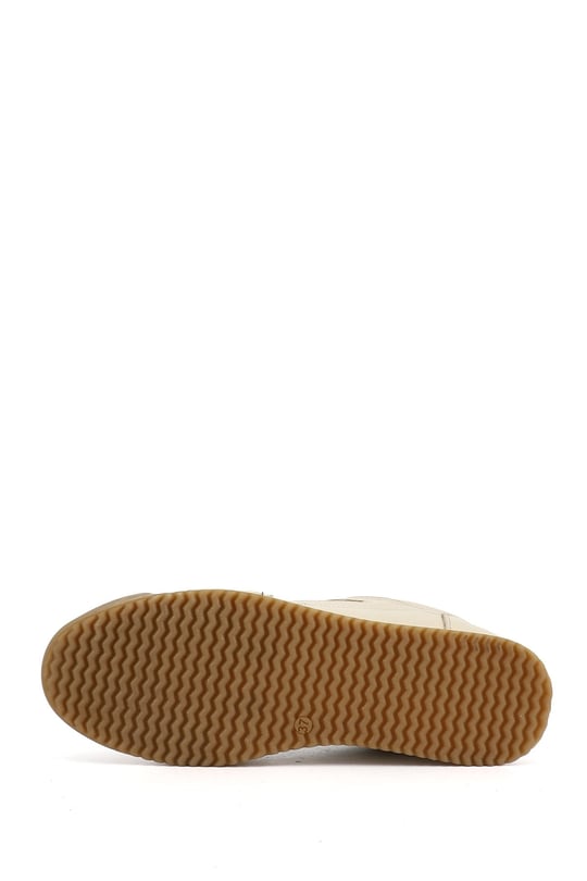 Kadın Bej Lastik Bağcıklı Hakiki Deri Sneaker