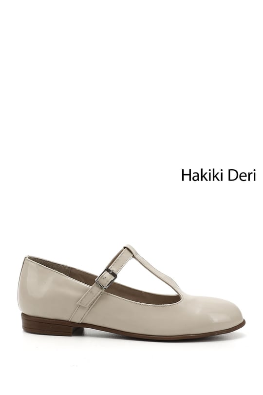 Kadın Bej Rugan Mary Jane Hakiki Deri Babet