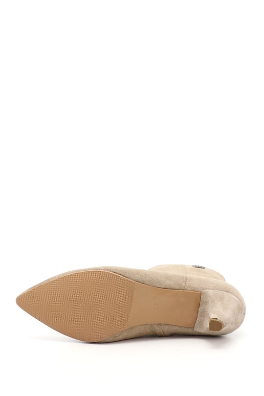 Women's Beige Suede Zip-Up Pointed Toe Genuine Leather Boots