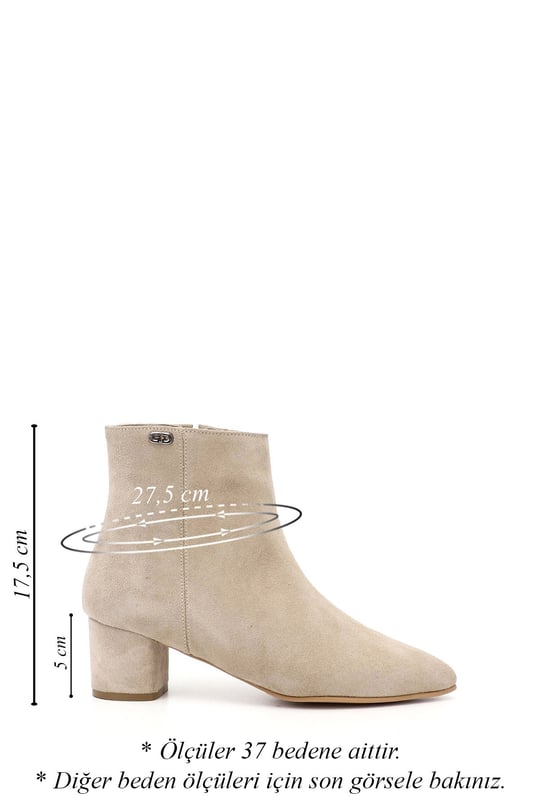Women's Beige Suede Zip-Up Pointed Toe Genuine Leather Boots
