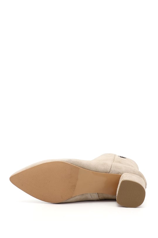 Women's Beige Suede Zip-Up Pointed Toe Genuine Leather Boots