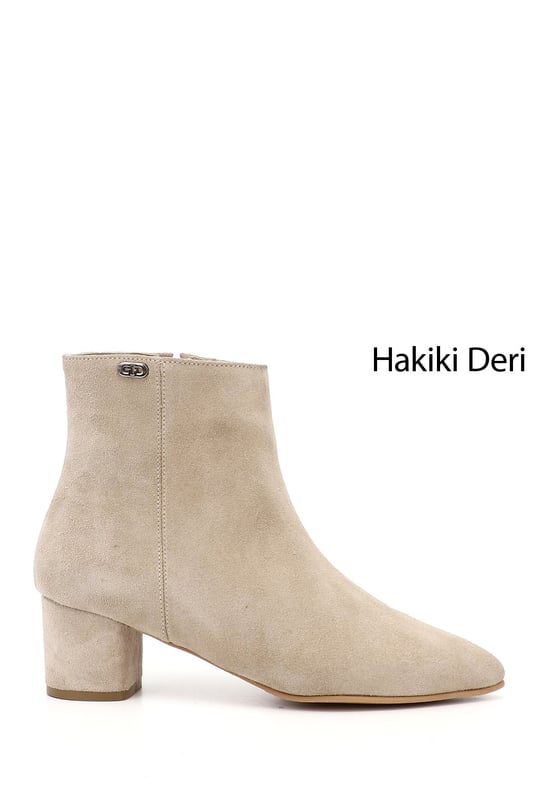 Women's Beige Suede Zip-Up Pointed Toe Genuine Leather Boots