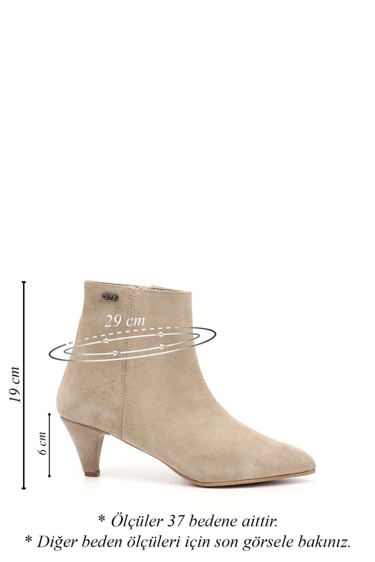Women's Beige Suede Zip-Up Pointed Toe Genuine Leather Boots