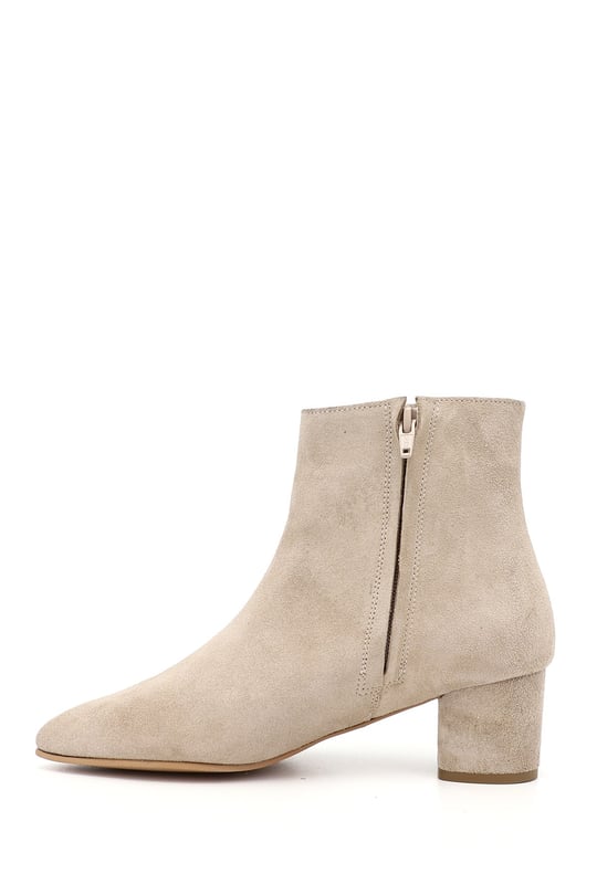 Women's Beige Suede Zip-Up Pointed Toe Genuine Leather Boots