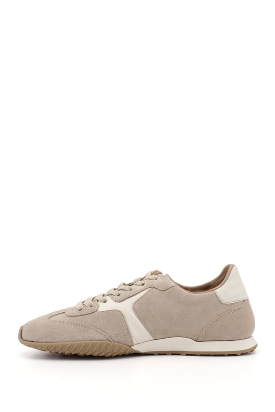 Kadın Bej Süet Lastik Bağcıklı Hakiki Deri Sneaker