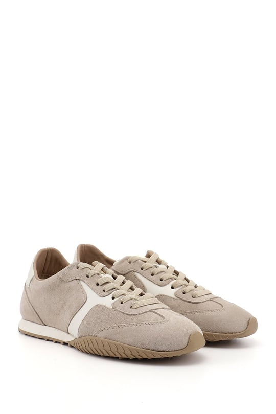 Kadın Bej Süet Lastik Bağcıklı Hakiki Deri Sneaker