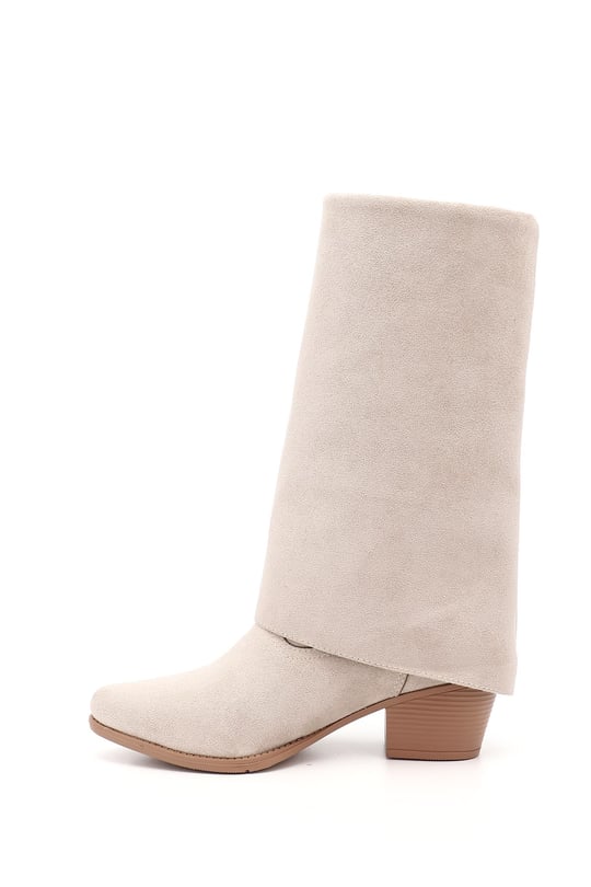 Women's Beige Suede Heeled Boots