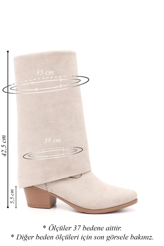 Women's Beige Suede Heeled Boots