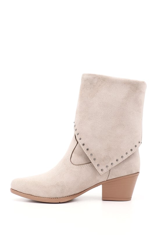 Women's Beige Suede Heeled Boots