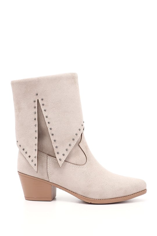 Women's Beige Suede Heeled Boots