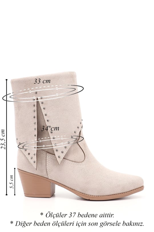 Women's Beige Suede Heeled Boots