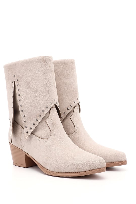 Women's Beige Suede Heeled Boots