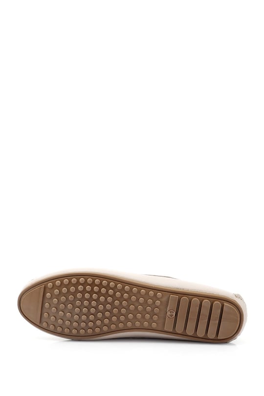 Kadın Bej Tokalı Rok Hakiki Deri Comfort Loafer