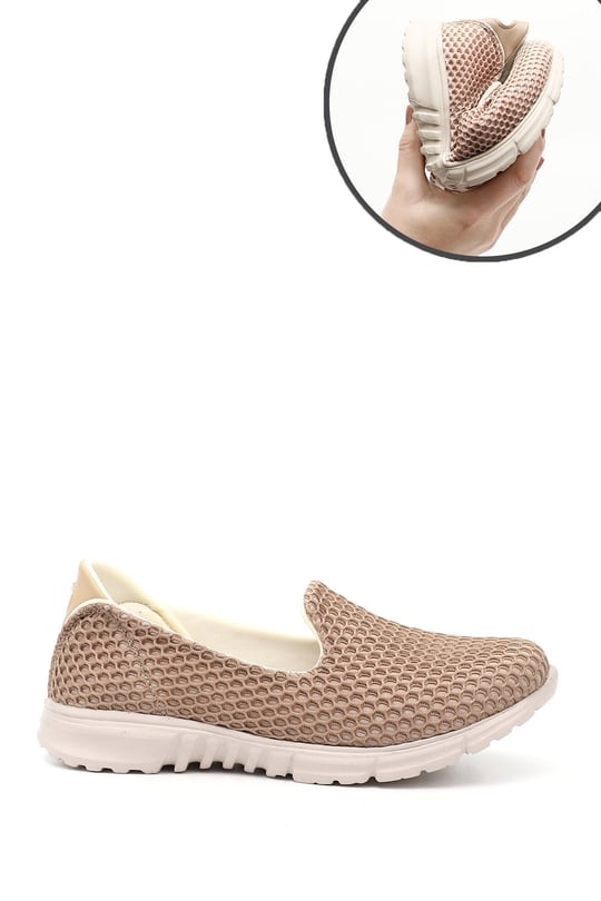Kadın Bej Triko Memory Foam Tabanlıklı Comfort Sneaker