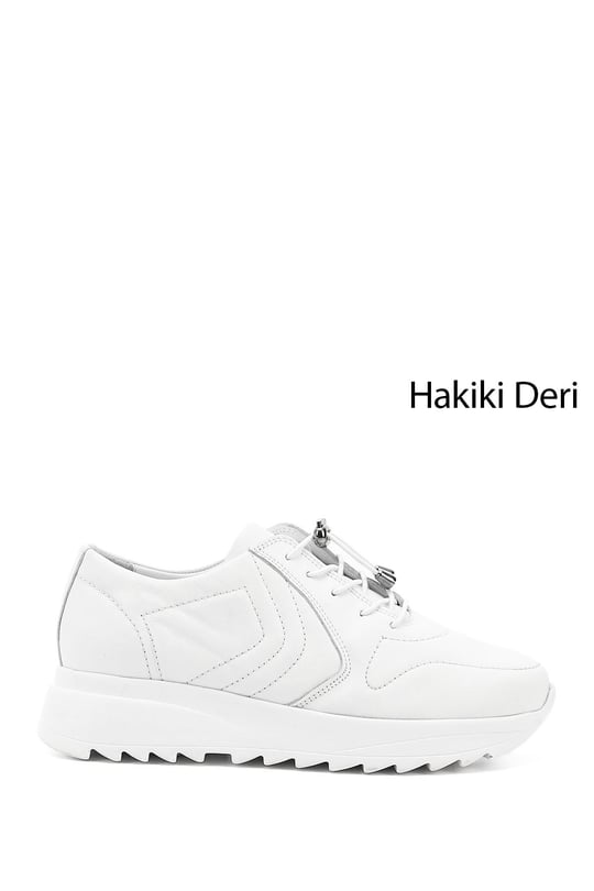 Kadın Beyaz Antik Bağcıklı Dolgu Taban Hakiki Deri Sneaker