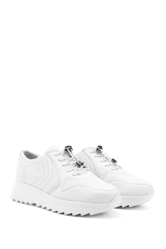 Kadın Beyaz Antik Bağcıklı Dolgu Taban Hakiki Deri Sneaker