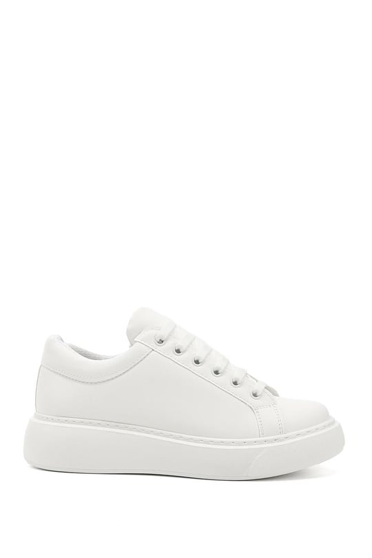 Kadın Beyaz Bağcıklı Dolgu Taban Comfort Sneaker