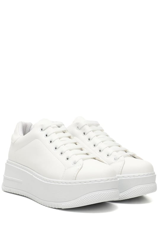 Kadın Beyaz Bağcıklı Dolgu Taban Comfort Sneaker