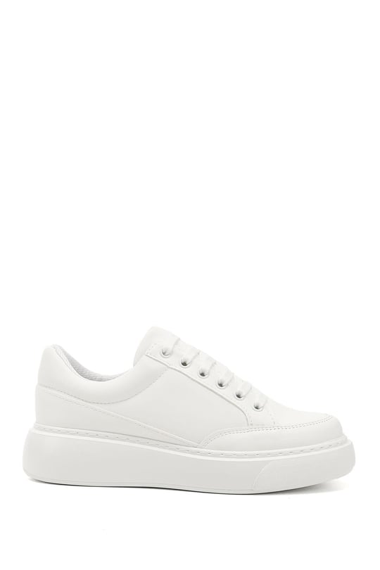 Kadın Beyaz Bağcıklı Dolgu Taban Comfort Sneaker